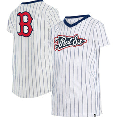 Boston Red Sox New Era Girls Youth Pinstripe V-Neck T-Shirt - MLB