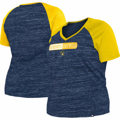 Milwaukee Brewers New Era Women's Plus Size Space Dye Raglan V-Neck T-Shirt - MLB