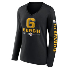 Pittsburgh Steelers Women's Hometown Sweep Long Sleeve V-Neck T-Shirt Black | Fanatics