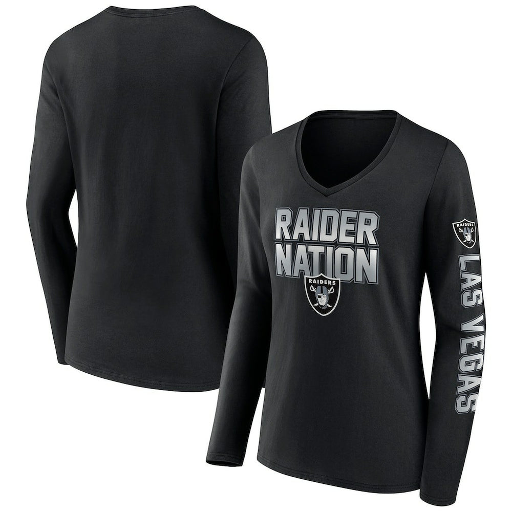 Las Vegas Raiders Women's Hometown Sweep Long Sleeve V-Neck T-Shirt Black | Fanatics