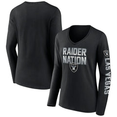 Las Vegas Raiders Women's Hometown Sweep Long Sleeve V-Neck T-Shirt Black | Fanatics
