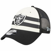 Las Vegas Raiders New Era Team Stripe Trucker 9FORTY Snapback Hat Cream/Black | NFL