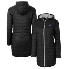 Buffalo Bills Cutter & Buck Women's Rainier Primaloft Eco Hooded Long Lightweight Coat Black | NFL