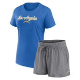 Los Angeles Chargers Women's Script T-Shirt & Shorts Lounge Set Powder Blue/Heather Charcoal | Fanatics