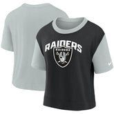 Las Vegas Raiders Women's High Hip Fashion T-Shirt Silver/Black | Nike for Sale