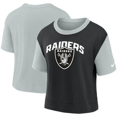 Las Vegas Raiders Women's High Hip Fashion T-Shirt Silver/Black | Nike for Sale