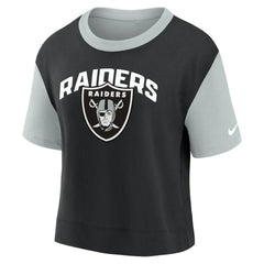Las Vegas Raiders Women's High Hip Fashion T-Shirt Silver/Black | Nike for Sale