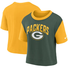 Green Bay Packers Women's High Hip Fashion T-Shirt Gold/Green | Nike for Sale