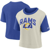 Los Angeles Rams Women's High Hip Fashion T-Shirt Royal/Bone | Nike for Sale