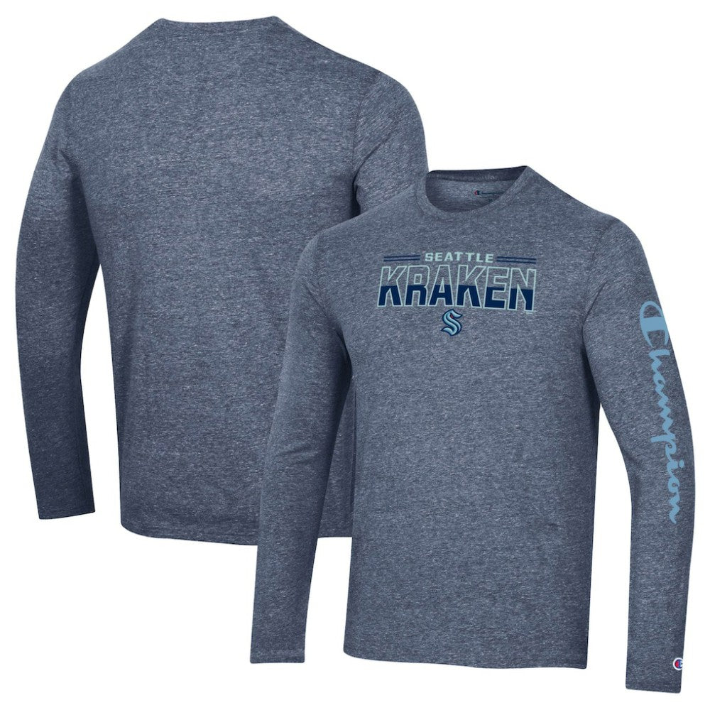 Seattle Kraken Champion Tri-Blend Long Sleeve T-Shirt - Heather Navy - NHL