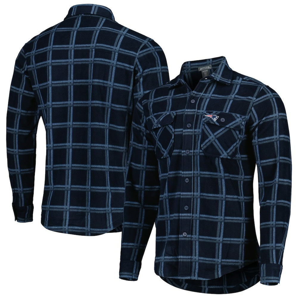 New England Patriots Antigua Industry Flannel Button-Up Shirt Jacket Navy | NFL