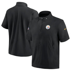 Pittsburgh Steelers Sideline Coach Short Sleeve Hoodie Quarter-Zip Jacket - Black | Nike for Sale