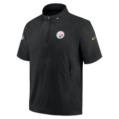 Pittsburgh Steelers Sideline Coach Short Sleeve Hoodie Quarter-Zip Jacket - Black | Nike for Sale