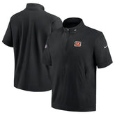 Cincinnati Bengals Sideline Coach Short Sleeve Hoodie Quarter-Zip Jacket - Black | Nike for Sale