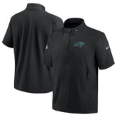 Carolina Panthers Sideline Coach Short Sleeve Hoodie Quarter-Zip Jacket - Black | Nike for Sale