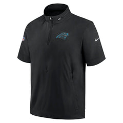 Carolina Panthers Sideline Coach Short Sleeve Hoodie Quarter-Zip Jacket - Black | Nike for Sale