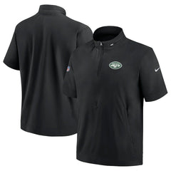 New York Jets Sideline Coach Short Sleeve Hoodie Quarter-Zip Jacket - Black | Nike for Sale