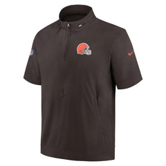 Cleveland Browns Sideline Coach Short Sleeve Hoodie Quarter-Zip Jacket - Brown | Nike for Sale