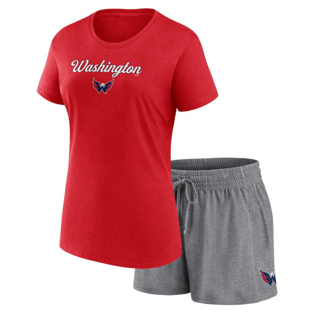 Washington Capitals Fanatics Women's Script T-Shirt & Shorts Set - Red/Heather Gray - NHL