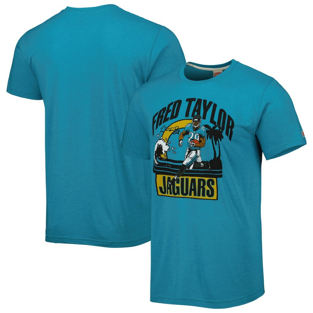 Fred Taylor Jacksonville Jaguars Homage Unisex Caricature Retired Player Tri-Blend T-Shirt Teal | NFL