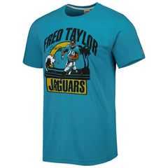 Fred Taylor Jacksonville Jaguars Homage Unisex Caricature Retired Player Tri-Blend T-Shirt Teal | NFL