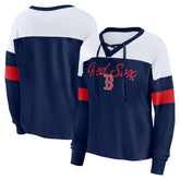 Boston Red Sox Fanatics Women's Even Match Lace-Up Long Sleeve V-Neck T-Shirt - MLB