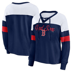 Boston Red Sox Fanatics Women's Even Match Lace-Up Long Sleeve V-Neck T-Shirt - MLB