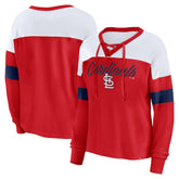 St. Louis Cardinals Fanatics Women's Even Match Lace-Up Long Sleeve V-Neck T-Shirt - MLB