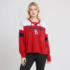 St. Louis Cardinals Fanatics Women's Even Match Lace-Up Long Sleeve V-Neck T-Shirt - MLB
