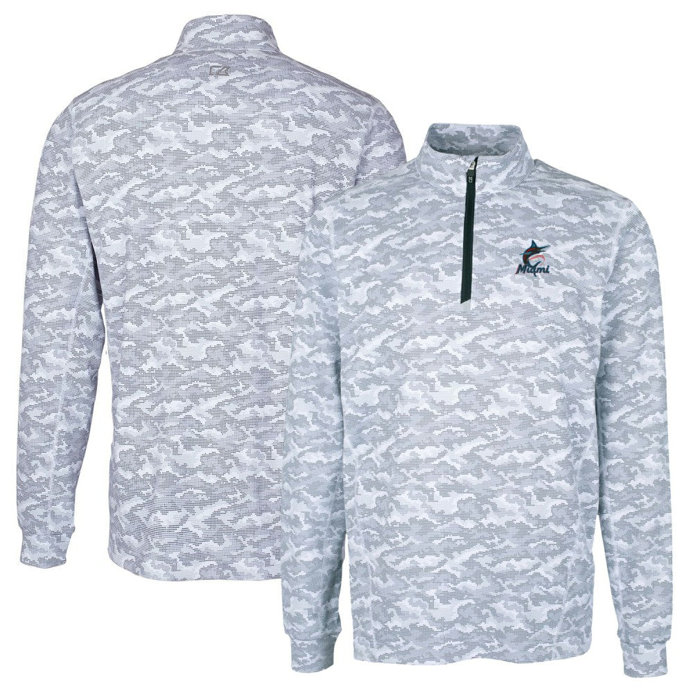 Miami Marlins Cutter & Buck Big & Tall Traverse Camo Print Stretch Quarter-Zip Pullover Top - MLB