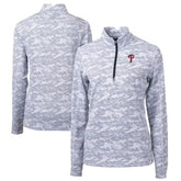 Philadelphia Phillies Cutter & Buck Women's Traverse Camo Print Stretch Quarter-Zip Pullover Top - MLB