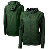 Green Bay Packers Cutter & Buck Women's Adapt Eco Knit Hybrid Recycled Full-Zip Hoodie Hunter Green | NFL