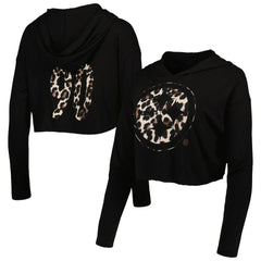 T.J. Watt Pittsburgh Steelers Majestic Threads Women's Leopard Player Name & Number Long Sleeve Cropped Hoodie Black | NFL