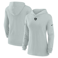 Las Vegas Raiders Women's Sideline Performance Long Sleeve Hoodie T-Shirt Silver | Nike for Sale