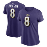 Lamar Jackson Baltimore Ravens Women's Player Name & Number T-Shirt Purple | Nike for Sale