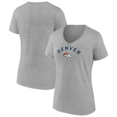 Denver Broncos Women's Team Arc V-Neck T-Shirt Heather Gray | NFL