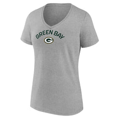 Green Bay Packers Women's Team Arc V-Neck T-Shirt Heather Gray | NFL