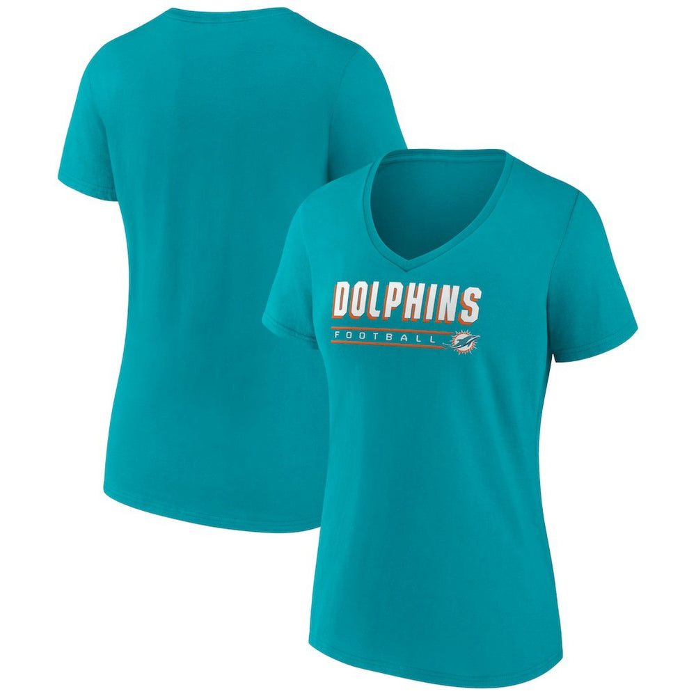 Miami Dolphins Women's Primary Play V-Neck T-Shirt Aqua | NFL
