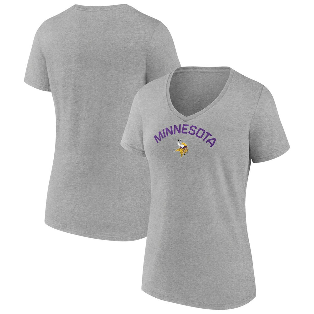 Minnesota Vikings Women's Team Arc V-Neck T-Shirt Heather Gray | NFL