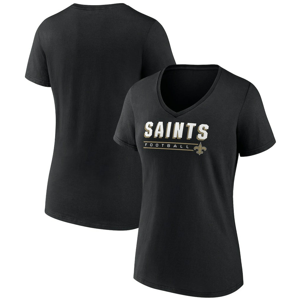 New Orleans Saints Women's Primary Play V-Neck T-Shirt Black | NFL