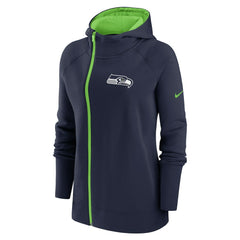 Seattle Seahawks Women's Asymmetrical Raglan Full-Zip Hoodie College Navy | Nike for Sale