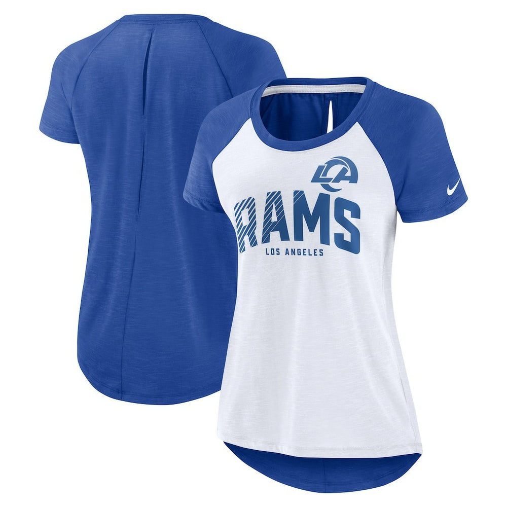 Los Angeles Rams Women's Back Slit Lightweight Fashion T-Shirt White/Heather Scarlet | Nike for Sale