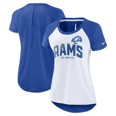 Los Angeles Rams Women's Back Slit Lightweight Fashion T-Shirt White/Heather Scarlet | Nike for Sale