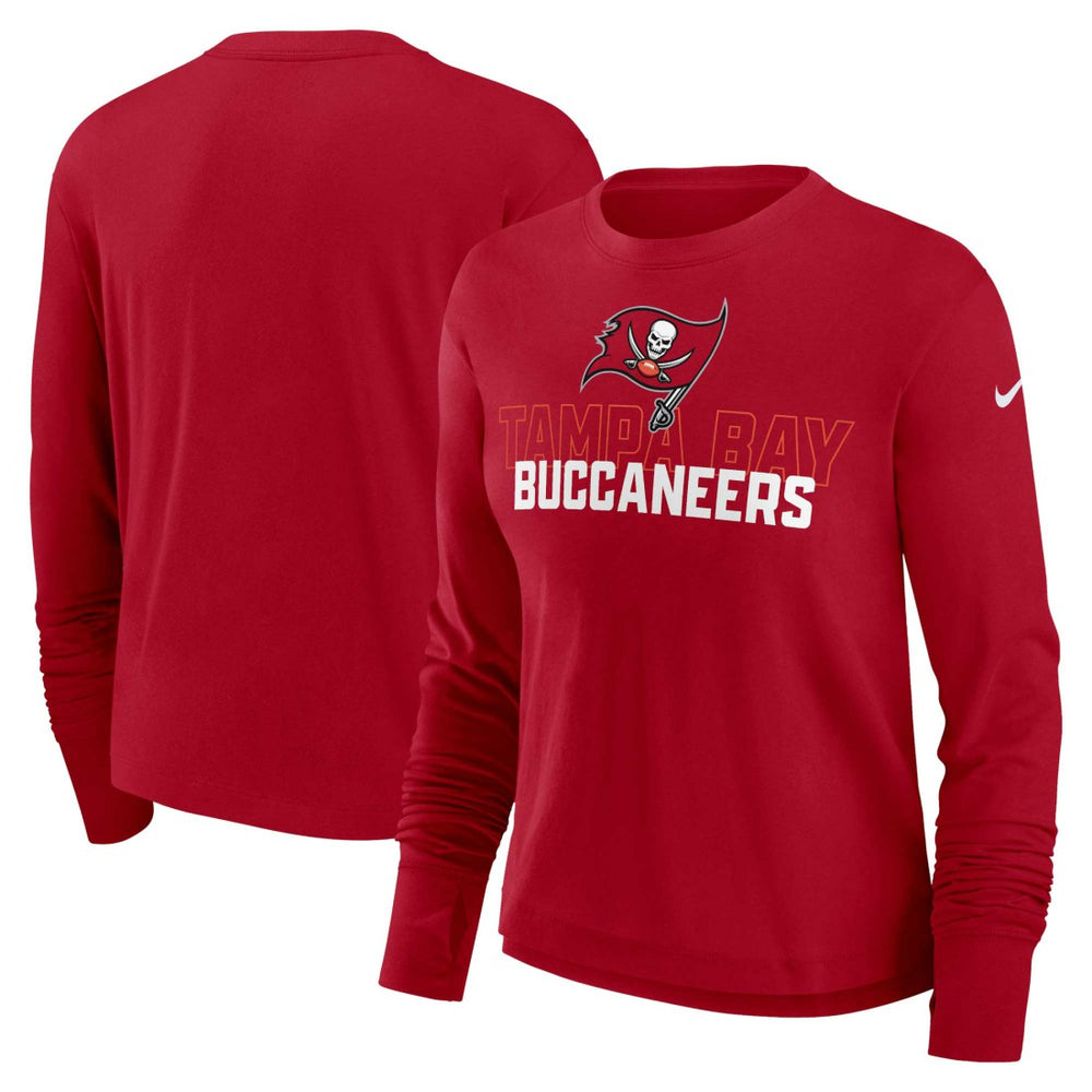 Tampa Bay Buccaneers Women's Modest Crop Performance Long Sleeve T-Shirt Red | Nike for Sale