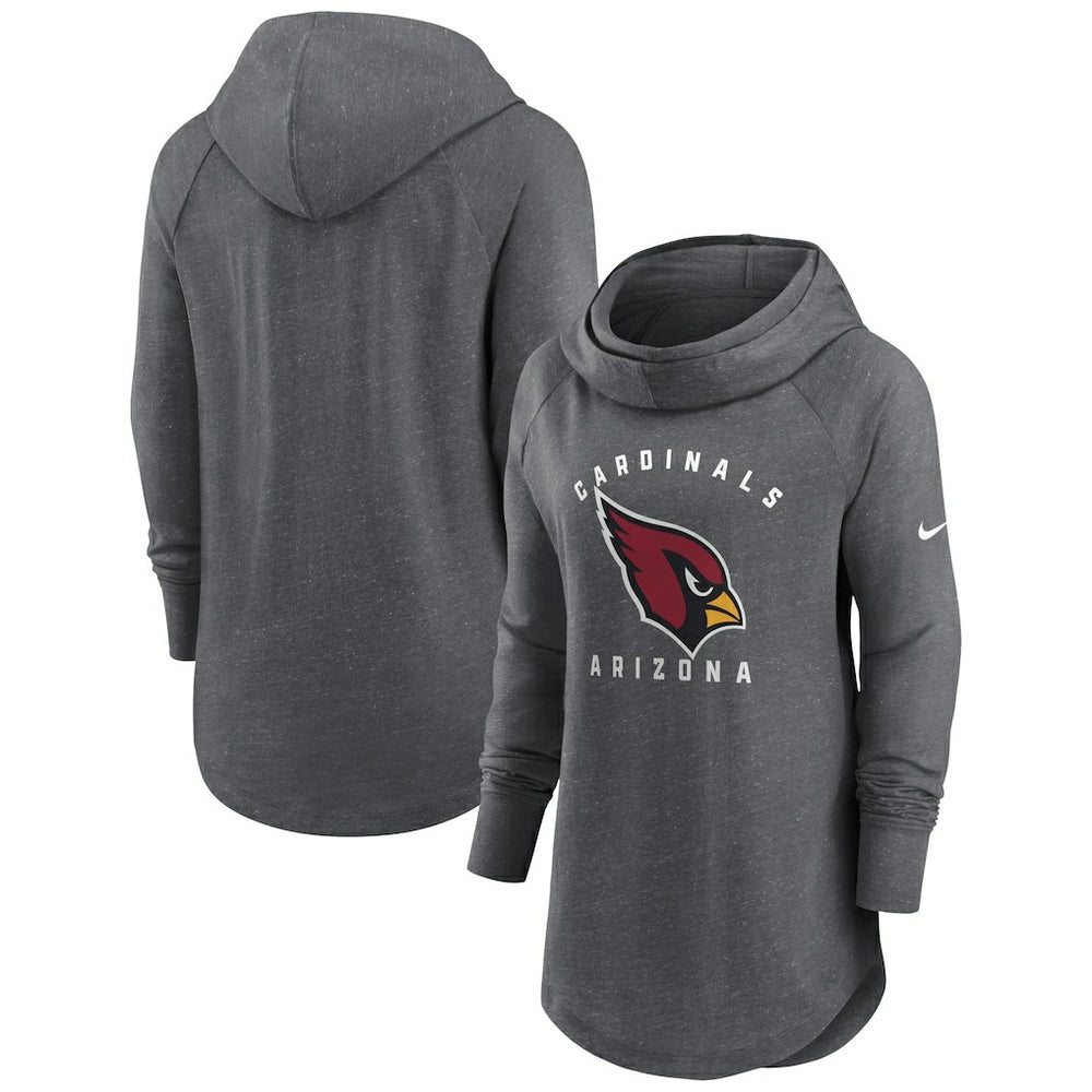 Arizona Cardinals Women's Raglan Funnel Neck Pullover Hoodie Heather Charcoal | Nike for Sale