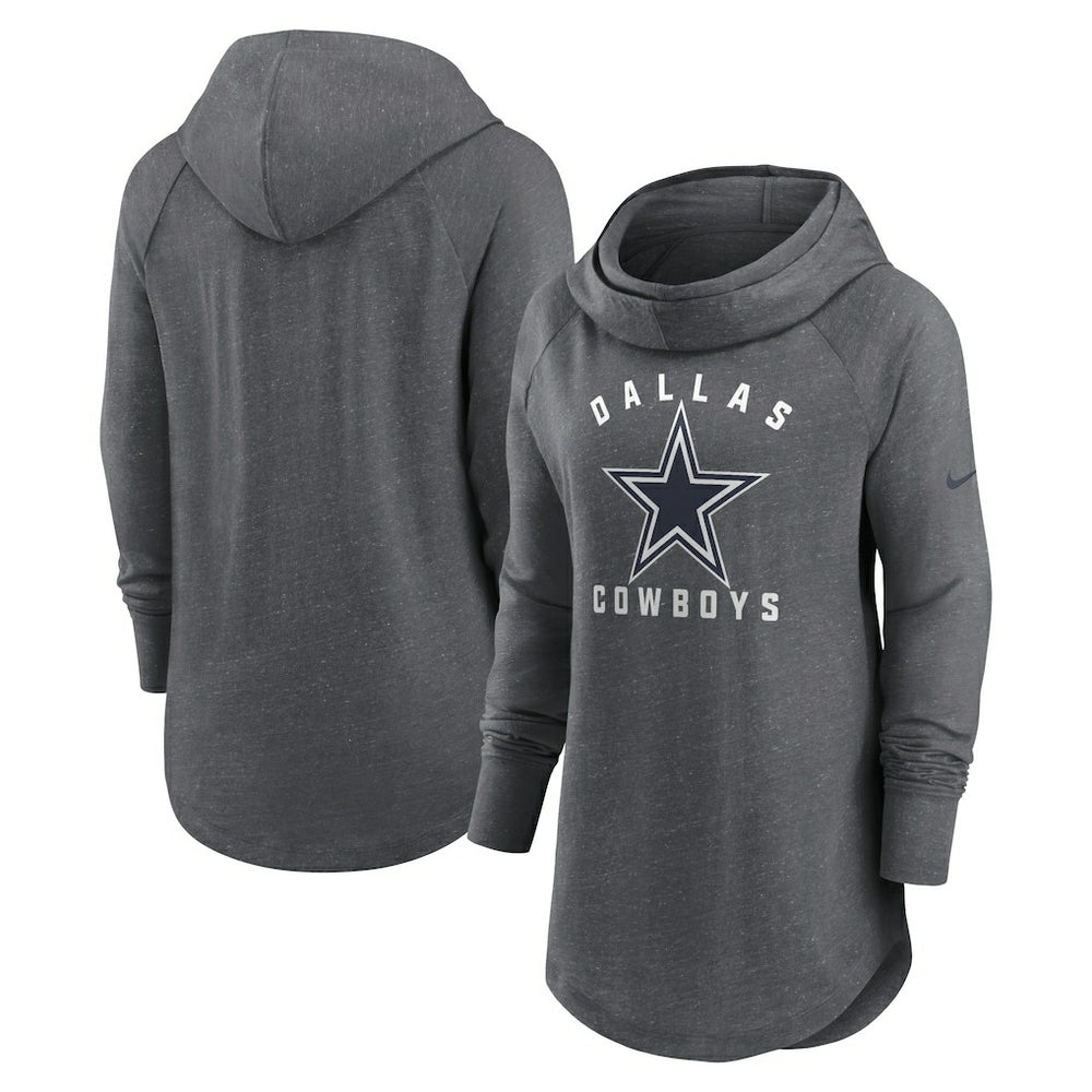 Dallas Cowboys Women's Raglan Funnel Neck Pullover Hoodie Heather Charcoal | Nike for Sale