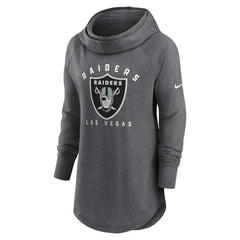 Las Vegas Raiders Women's Raglan Funnel Neck Pullover Hoodie Heather Charcoal | Nike for Sale