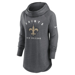 New Orleans Saints Women's Raglan Funnel Neck Pullover Hoodie Heather Charcoal | Nike for Sale