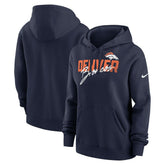 Denver Broncos Women's Wordmark Club Fleece Pullover Hoodie Navy | Nike for Sale