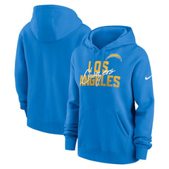 Los Angeles Chargers Women's Wordmark Club Fleece Pullover Hoodie Powder Blue | Nike for Sale